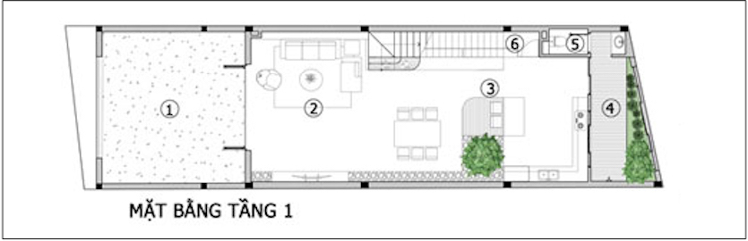 Mặt bằng mẫu nhà 2 tầng 3 phòng ngủ 5x16m